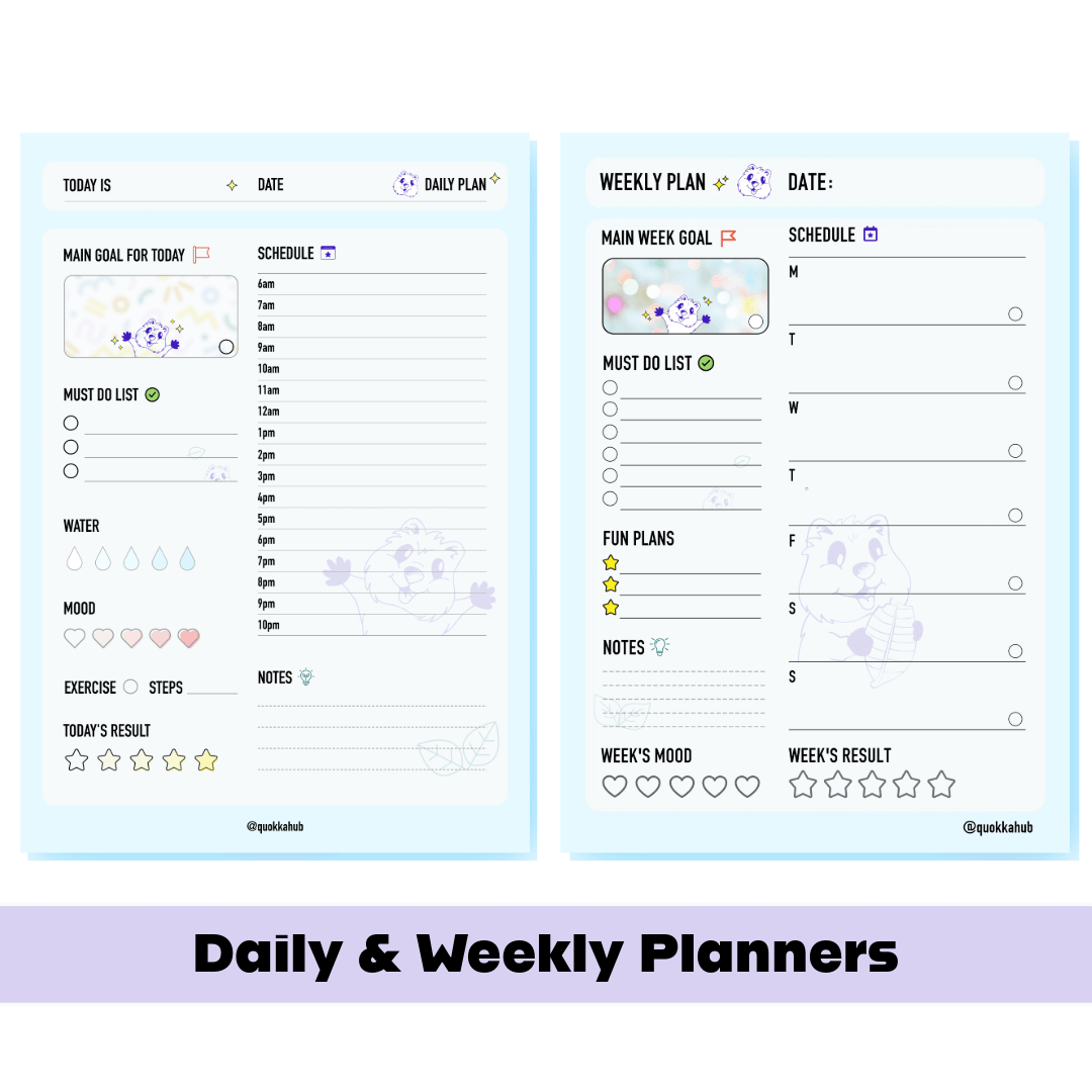 Quokka Daily & Weekly Planner Sheet - Printable PDF