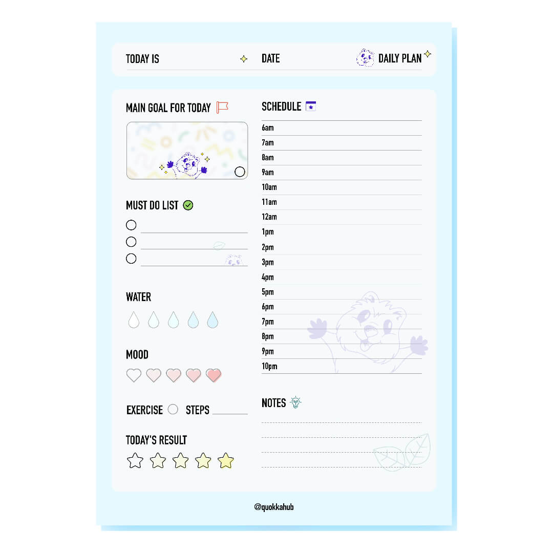 Quokka Daily Planner Sheet - Printable PDF