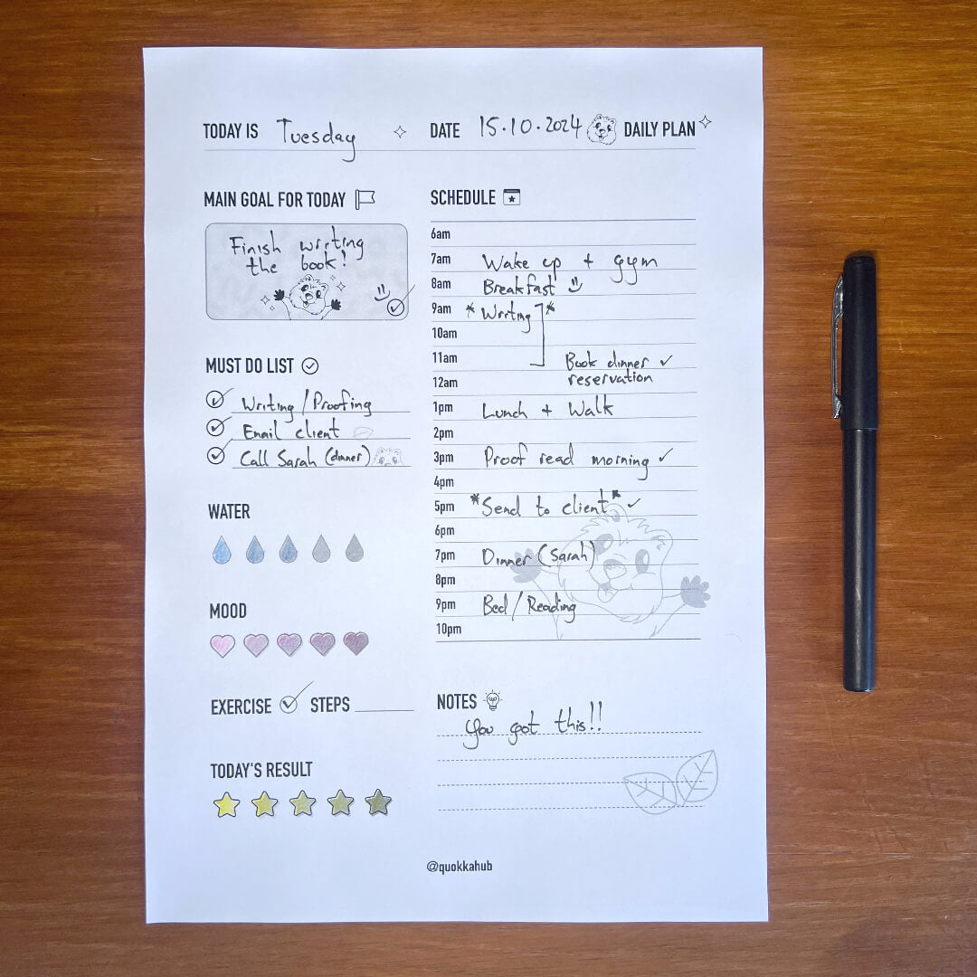 Quokka Daily Planner Sheet - Printable PDF