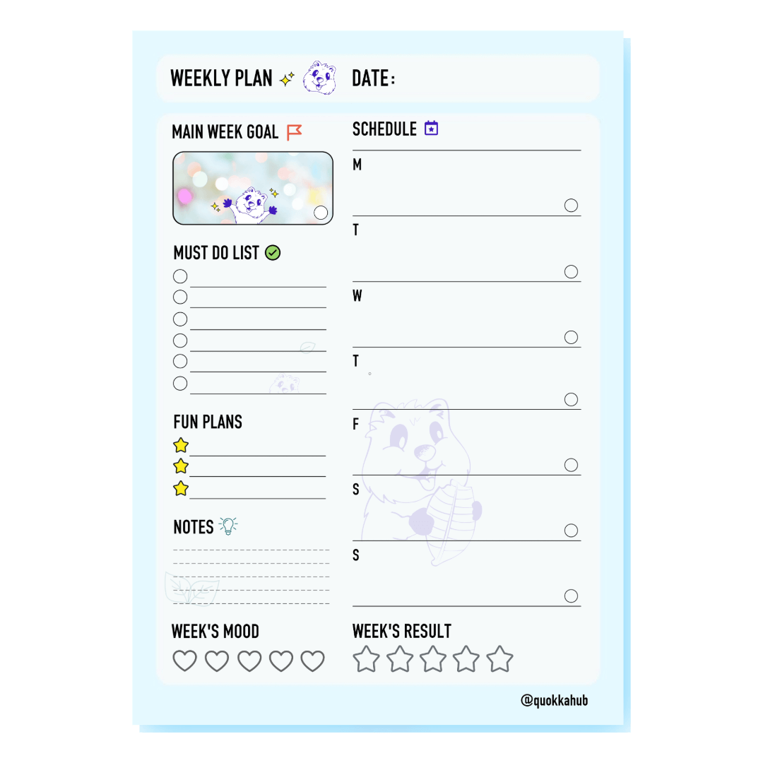 Quokka Daily & Weekly Planner Sheet - Printable PDF