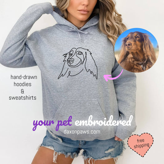 Your Pet Embroidered Hoodie or Sweatshirt - Hand-Drawn Design